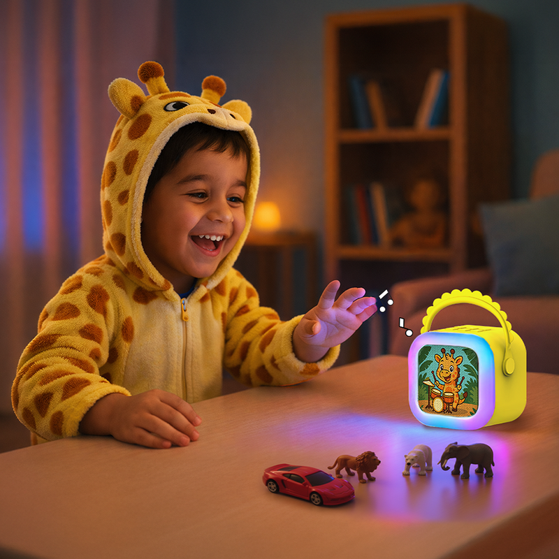Two children playing together with StoryBox Mini