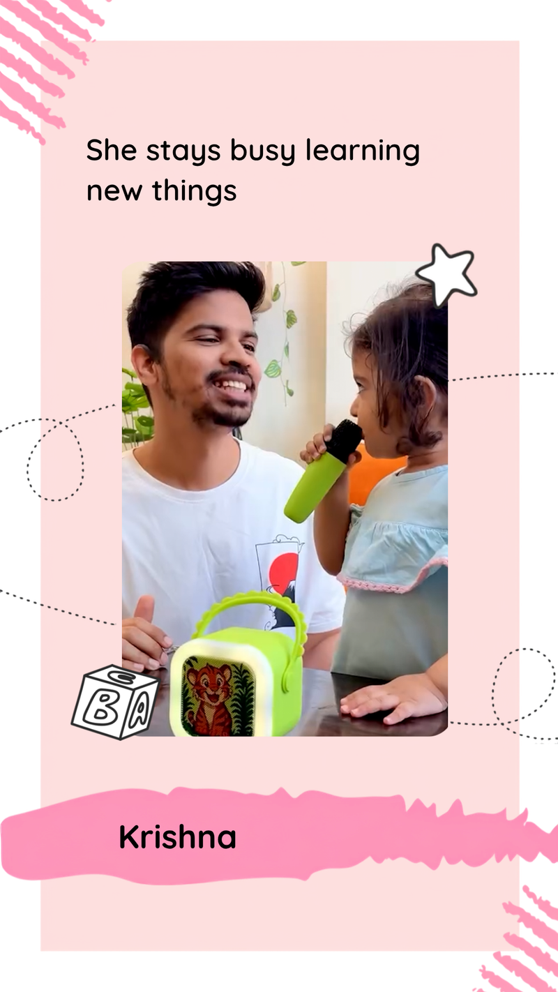 A family using StoryBox Mini at home