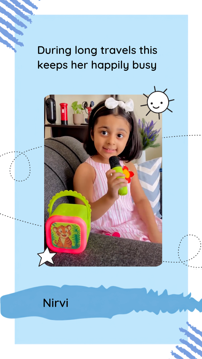 A family using StoryBox Mini at home