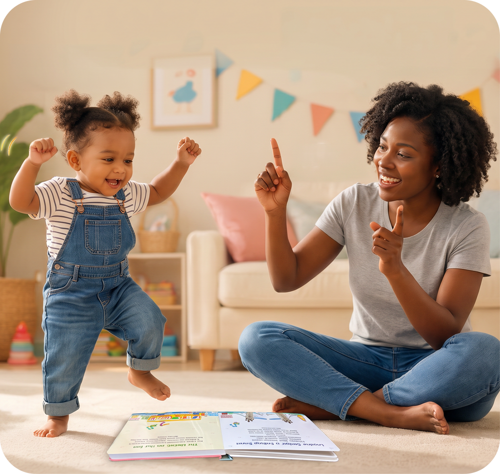 Parent and toddler dancing to a rhyme