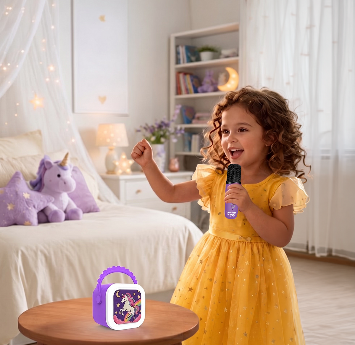 A child singing along with StoryBox Mini