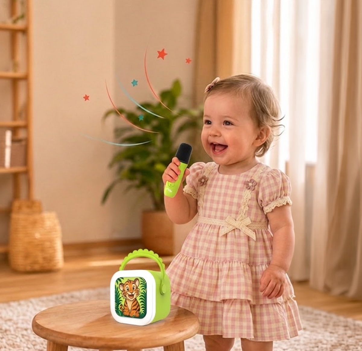 A child singing along with StoryBox Mini