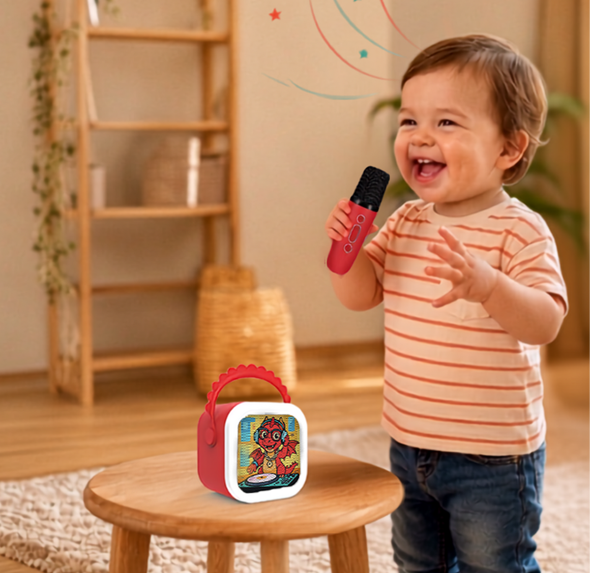 A child singing along with StoryBox Mini